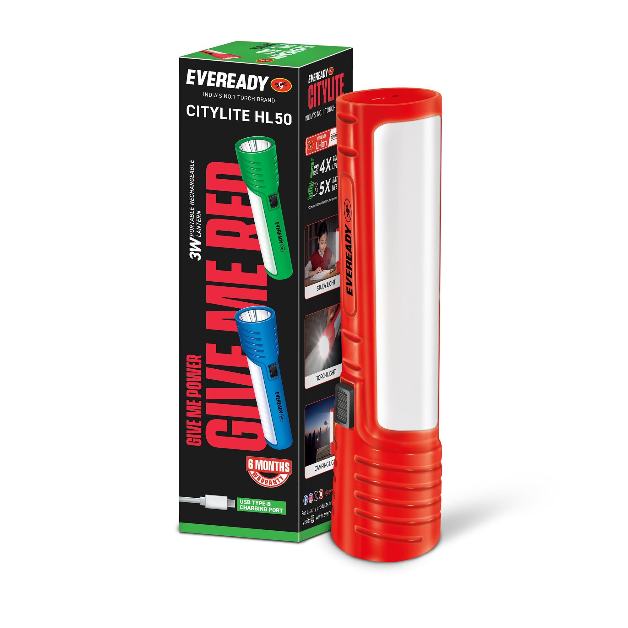 Eveready CITYLITE Multipurpose Emergency Rechargeable Lantern|HL50|2W Torch & 3W Lantern|Micro USB Fast Charging|Overcharge Protection|Powered by 3.7V Li-Ion Battery|Red, Blue & Green, LED, 220 Lumen-image-17