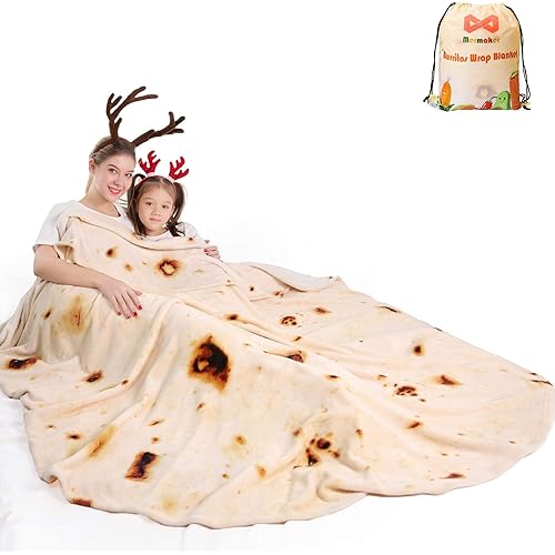 Mermaker Burrito Tortilla Taco Blanket 71 inches for Adult Kids, Realistic Tortilla Throw Blanket Funny Gifts for Women Men Teen Boy Girl, Soft Flannel Food Blanket for Christmas Birthday Gifts-Yellow