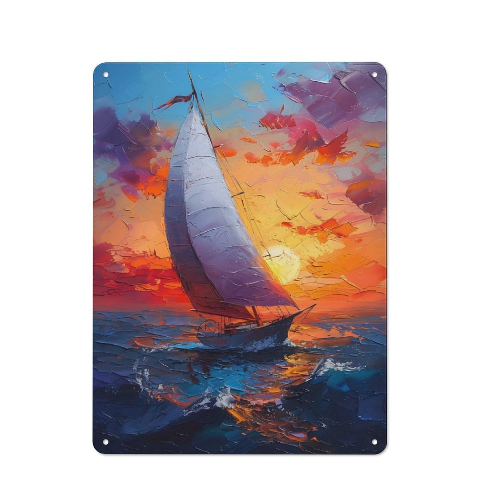 Junmoney Sailboat Sunset Painting Metal Plaque 40X30cm With For Garage Wall, Rustic Decor, For Winter Interiors And Metal Sign Collectors