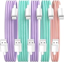 5 Pack Fast Charging Cable for iPhone 14/13/12/11/Mini/Plus/SE/XS/X/Pad - Pink/Purple/Green/Purple/Green