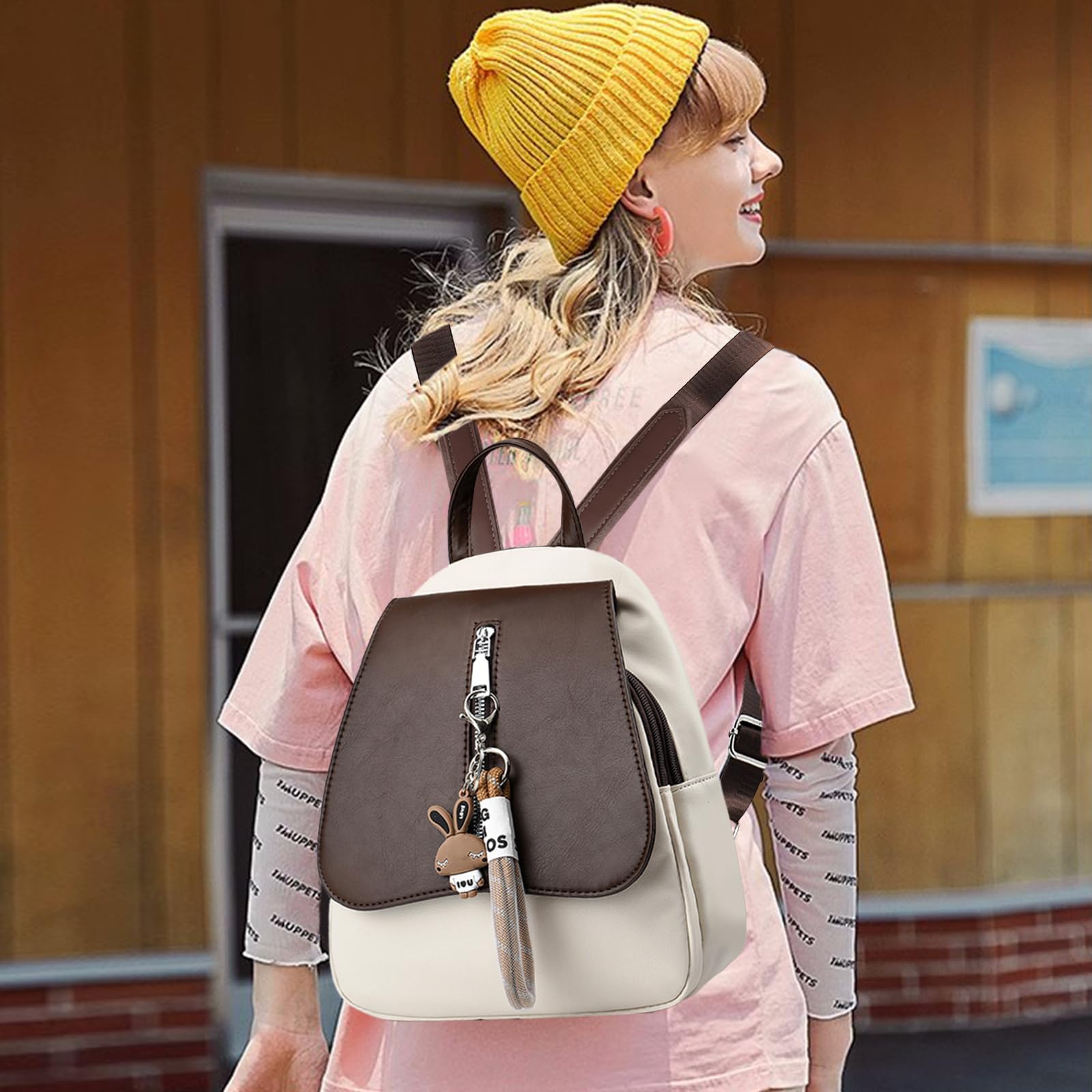 NICOLE & DORIS Zaino da Donna Piccolo Zainetto Carino Ragazza Mini Borsa Zaino Colorata Pelle PU Zainetti Antifurto Zaini Leggero da Viaggio Caffè