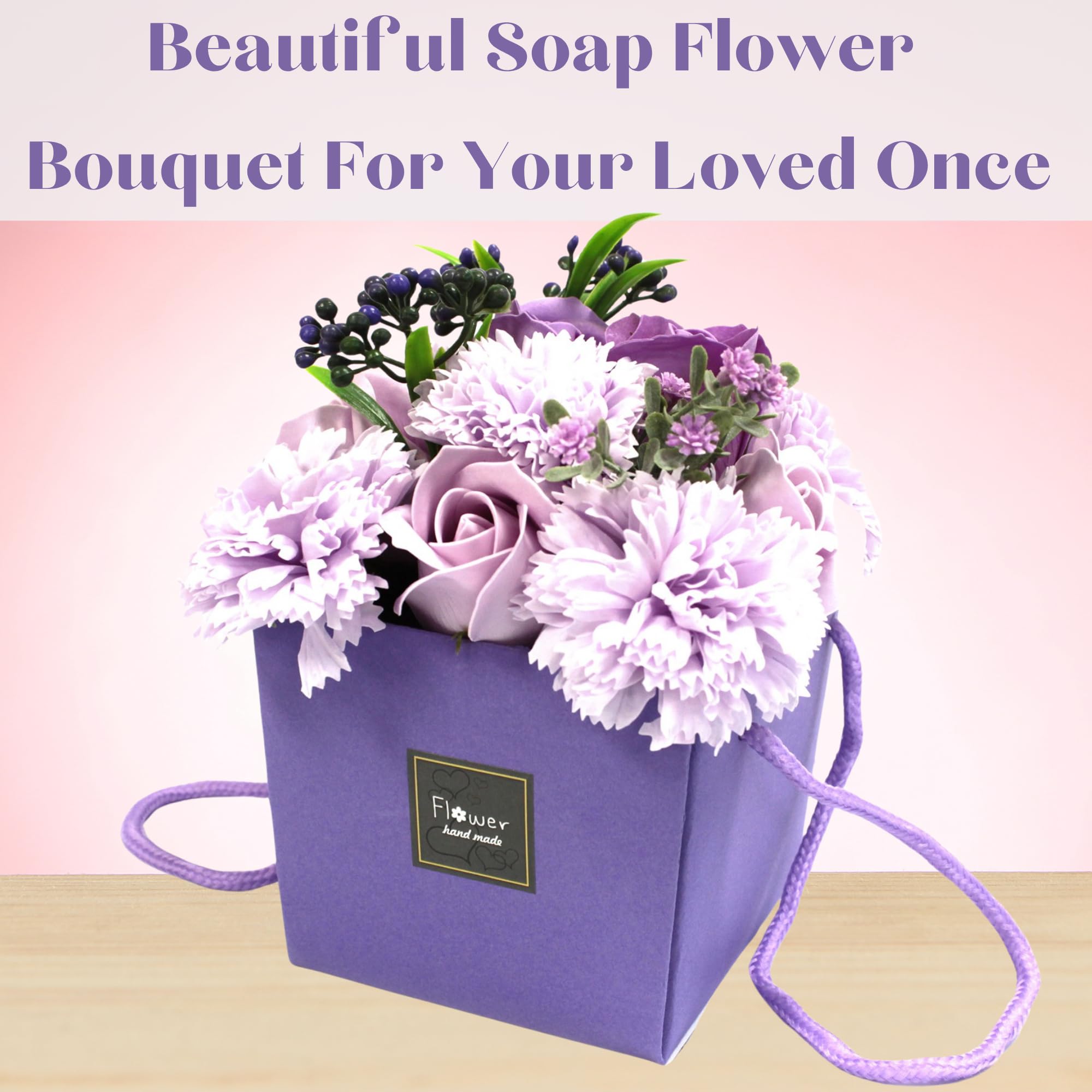 Soap Flower Bouquet Lavender Rose and Carnation Mothers Day Flowers Valentine Flowers For Her and Flower Bouquet For Your Loved Ones - Image 4