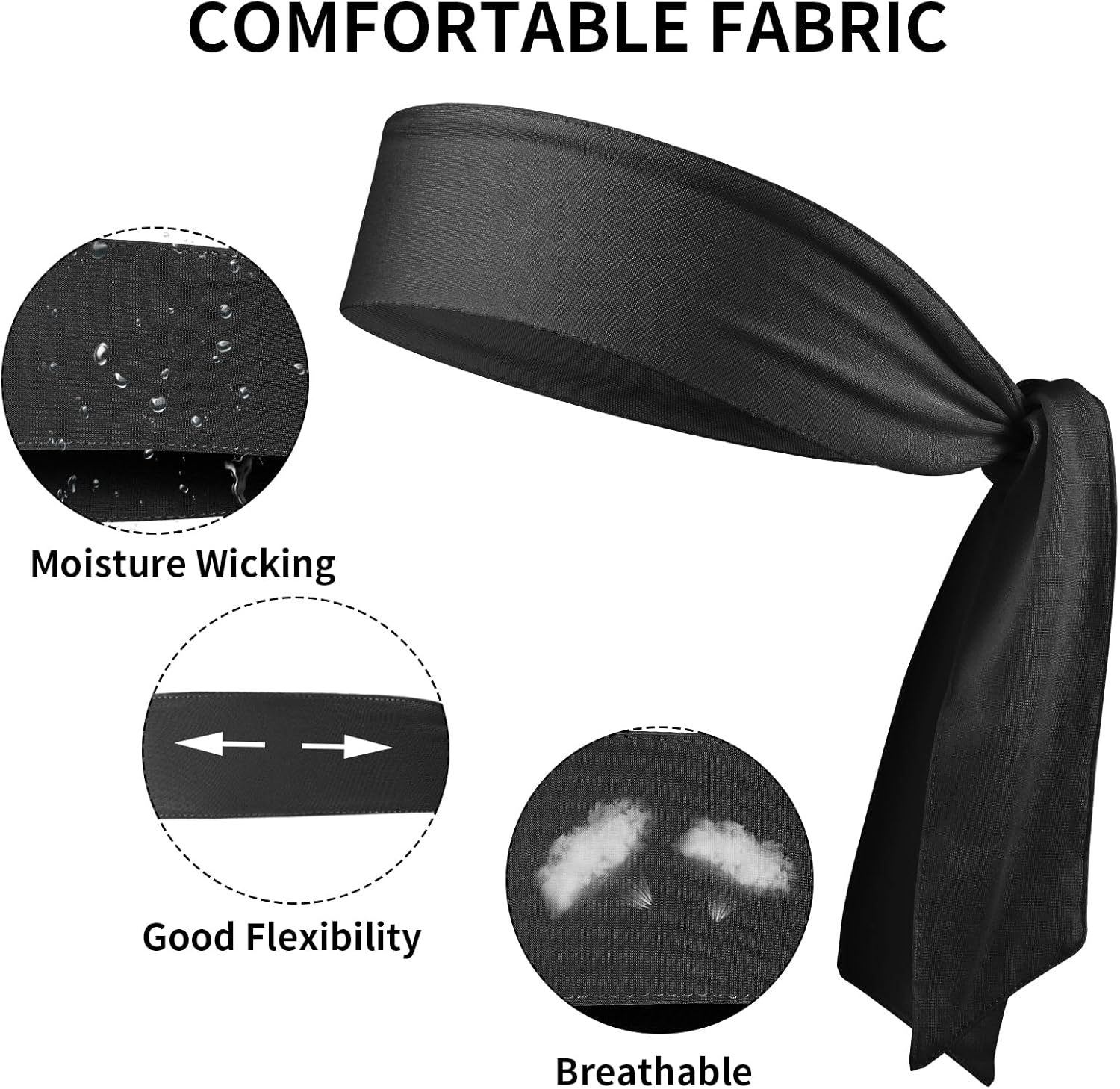 3-Pack Ninja Headbands for Women & Men, Adjustable Sports Sweat Wicking Headbands for Running, Basketball, Tennis - Image 7