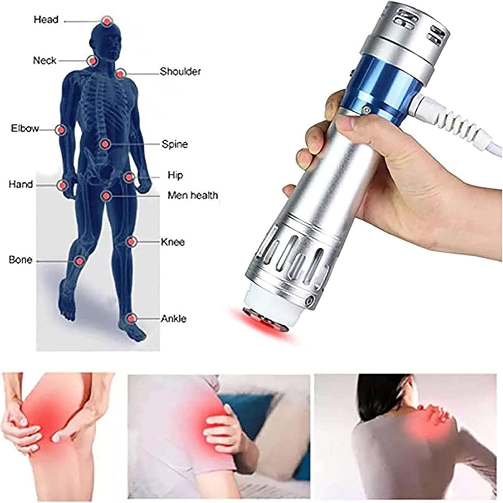 Macchina per Terapia con Onde D'Urto Extracorporee Elettromagnetiche con 1 Impugnatura e 7 Sonde,Macchina Portatile per Terapia Ad Onde D'Urto, per Alleviare Il Dolore Muscolare Massaggiatore