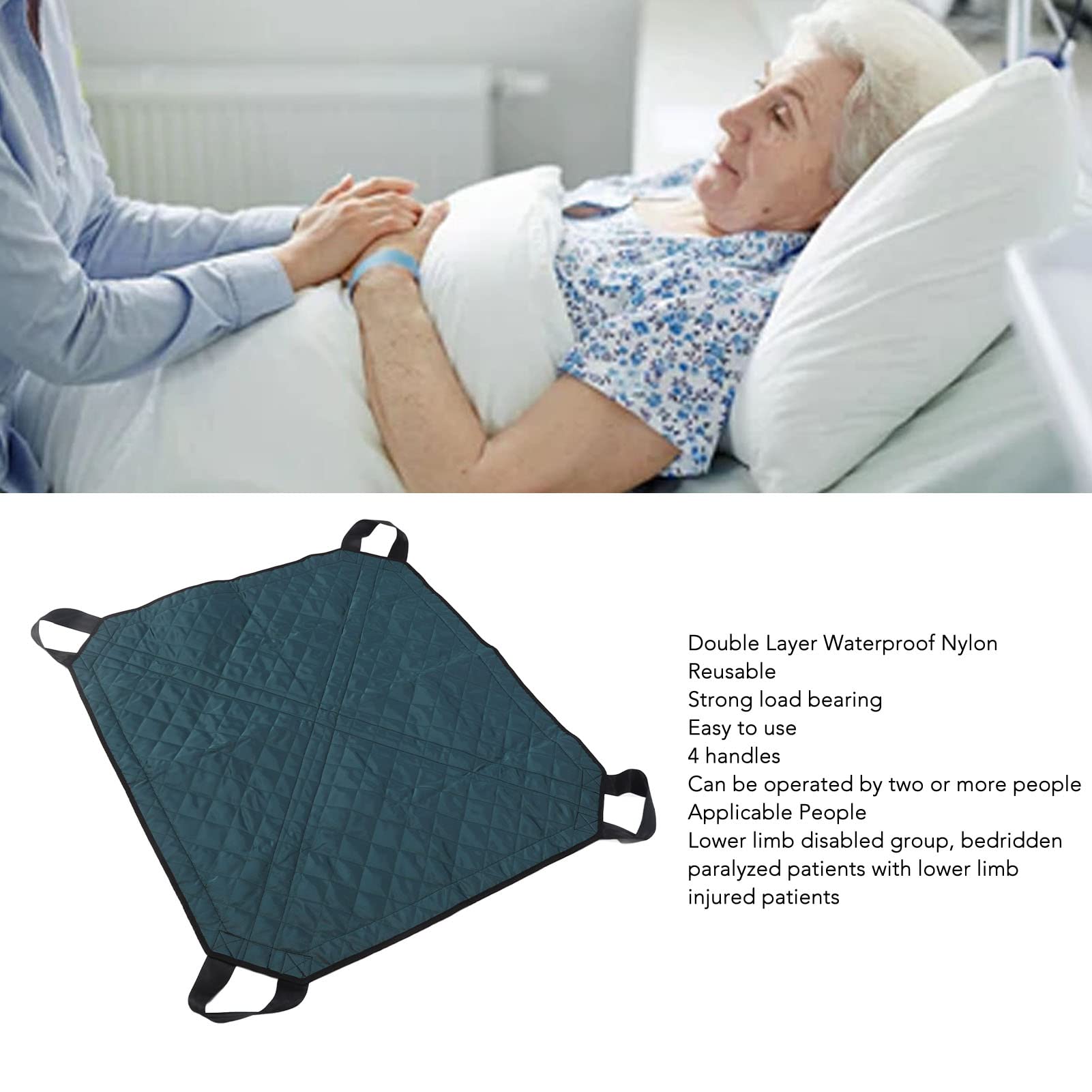 Almohadilla de cama de posicionamiento de transferencia, sábana deslizante lavable de nailon con 4 asas para pacientes hospitalarios, calidad superior