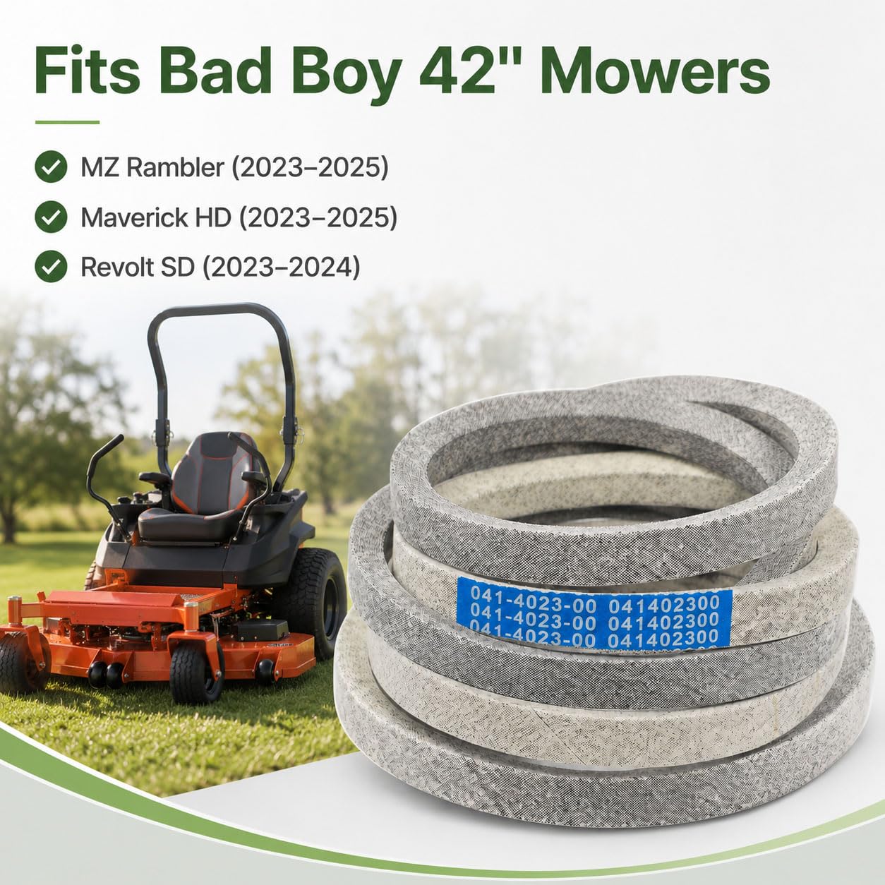 041-4023-00 Deck Belt 135" Heavy Duty Aramid Mower Belt Compatible with Bad Boy 42" Lawn Mower - Fits MZ Rambler (2023-2025), Maverick HD (2023-2025), Revolt SD (2023-2024) - Replaces 041402300