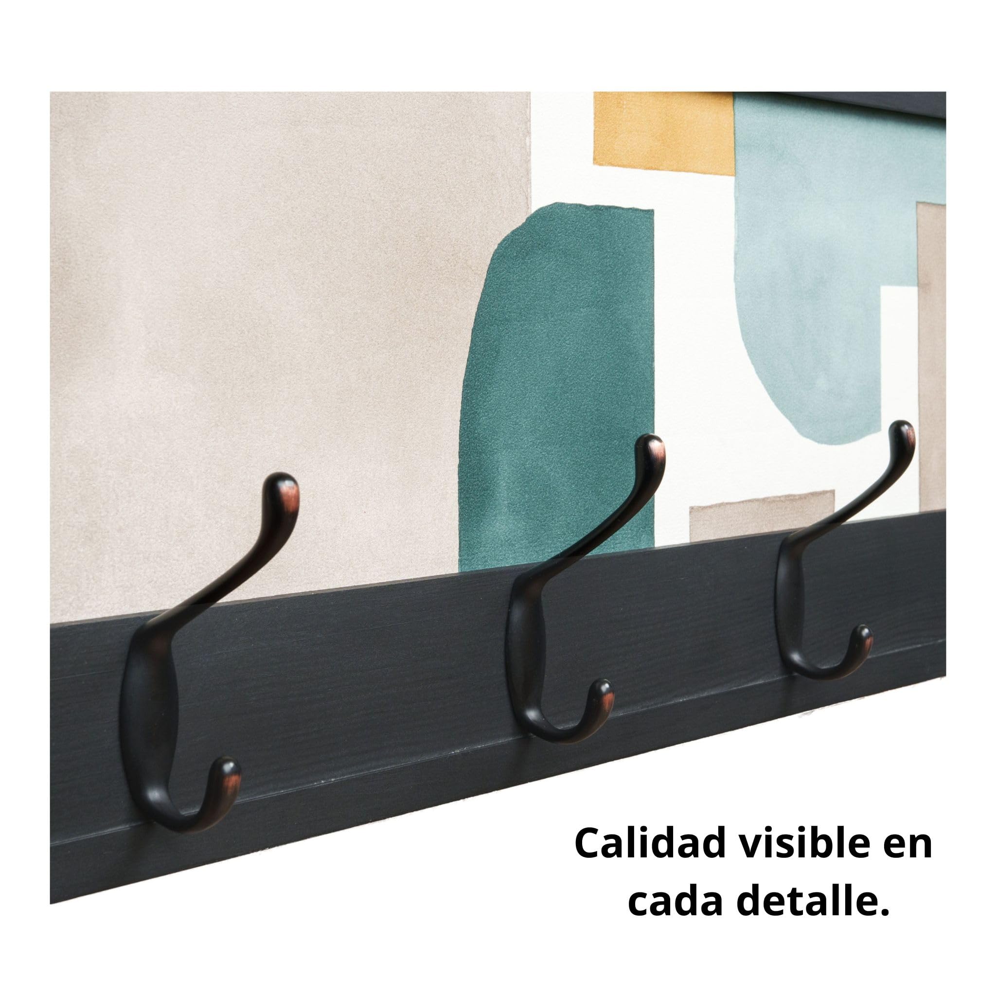 Perchero Pared Madera 52x25cm Contemporáneo Negro 4 Ganchos | Hecho en España. 4 ganchos dobles (8 colgadores) para ropa y abrigos. Ideal para entrada, salón u oficina.