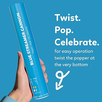 Blue Streamer Poppers and Cannons, Biodegradable, No-Mess, 2-Pack