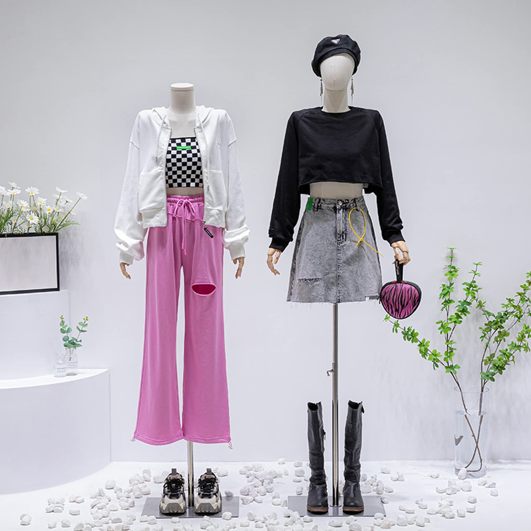 Manekin, manekin damski z odpinaną główką i metalowym uchwytem, regulowany korpus z tkaniny z ramionami do sklepów detalicznych, targów, butików internetowych i wyświetlaczy