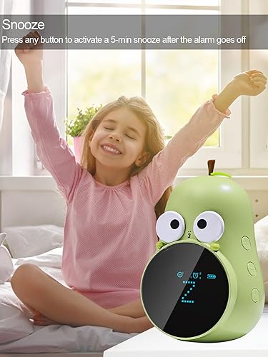 Miniatura 4 de Reloj despertador para niños bonito diseño de pera, repetición, triple alarma, 5 tonos de llamada, reloj despertador digital premium para