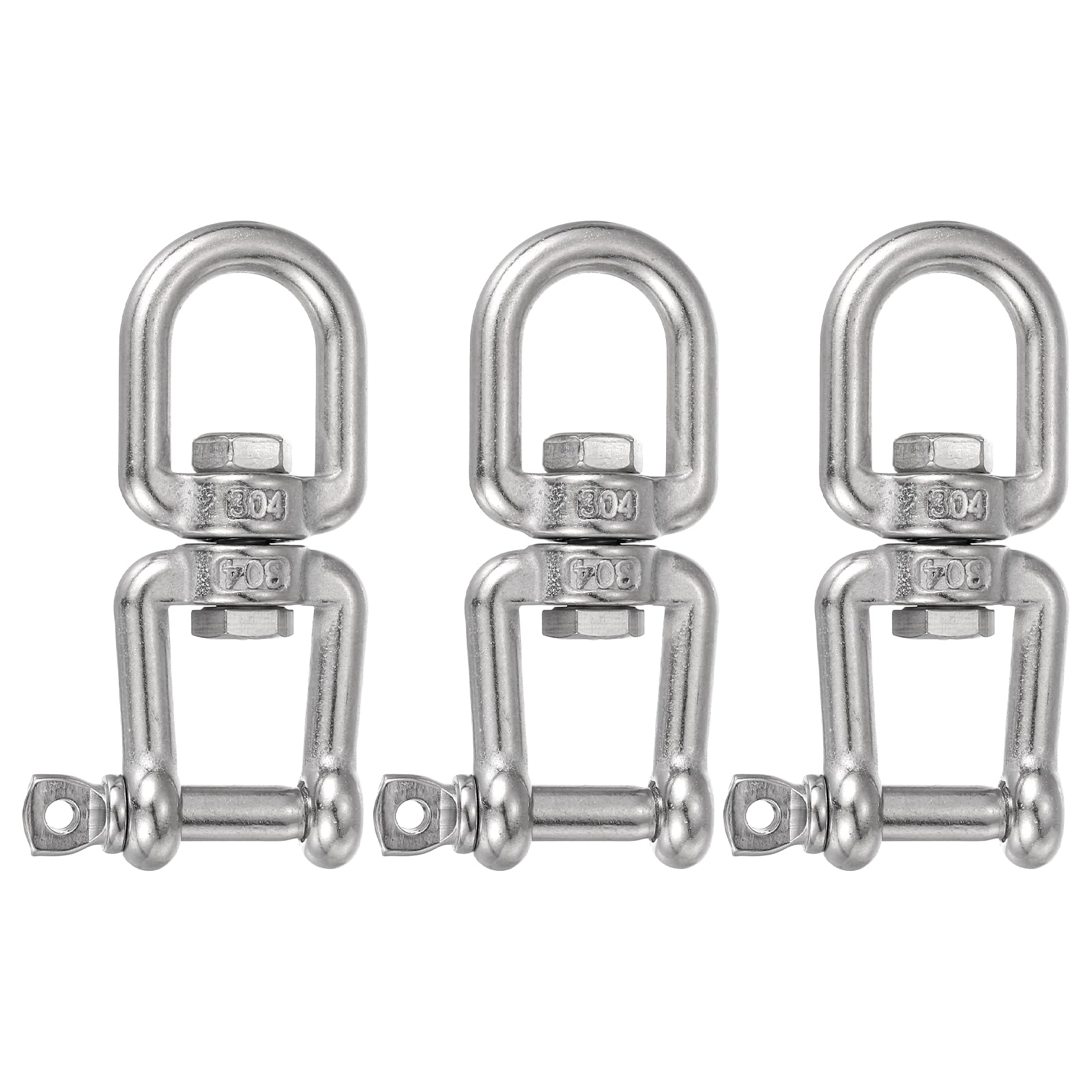 PATIKIL Double Ended Swivel Hook, (M8, 3Pcs), 304 Stainless Steel Eye to Jaw Swivel Shackle Ring Connector, Suit for Marine/Tree Swing/Hammock Chair/Gardens/Outdoor Activities
