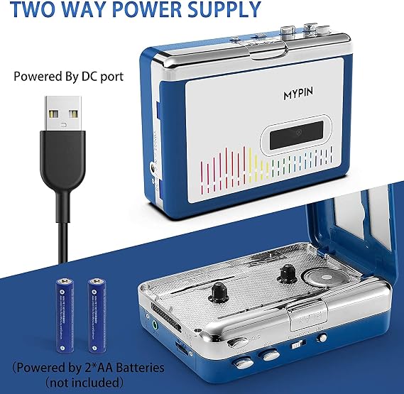 Bluetooth Cassette Player with Headphone, Tape Player Bluetooth Output to Headphone/Speaker,Walkman Portable Cassette Tape Player 2 AA Battery or USB Power Supply, 3.5mm Headphone Jack