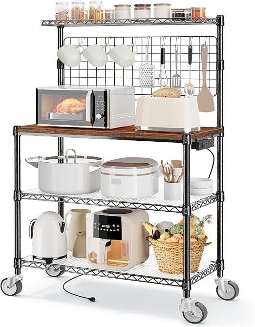 Leteuke Bakers Rack with Power Outlet & Storage