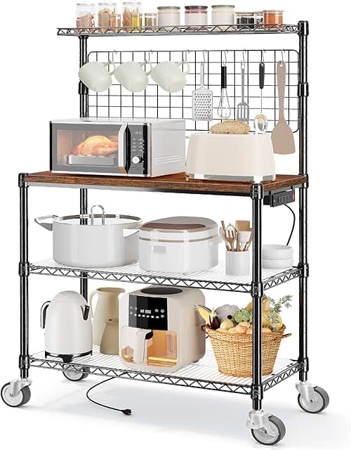 Leteuke Bakers Rack with Power Outlet & Storage, 36 Inch Microwave Stand...