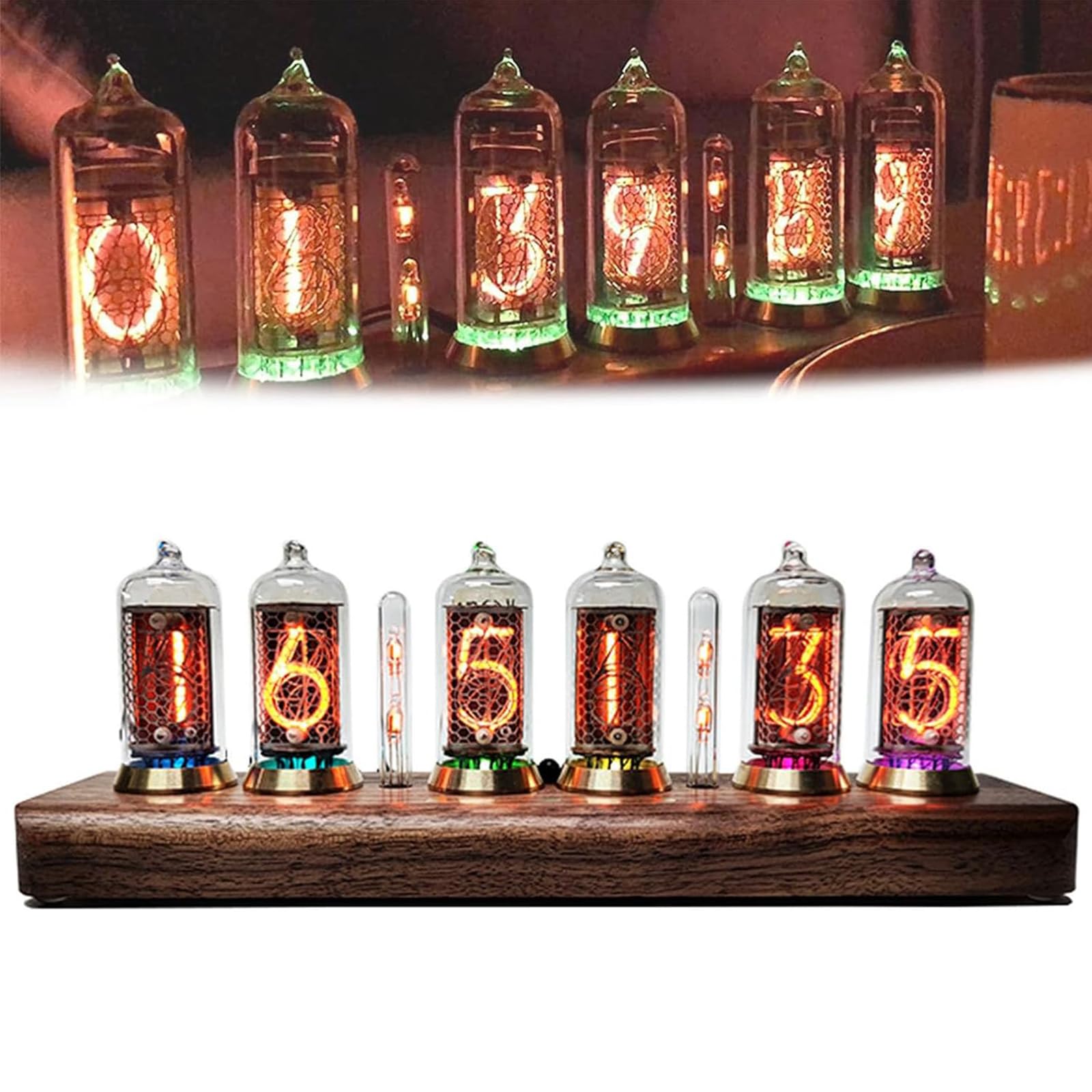 Adtzpc Vintage Nixie Tube Clock, Luminous Clock DIY Retro Vacuum Tube Clock ​with Remote Control, 10 Levels Of Brightness & Rightness Auto-Sensing Adjustment, Stylish Gift for Lover, Friend, Birthday
