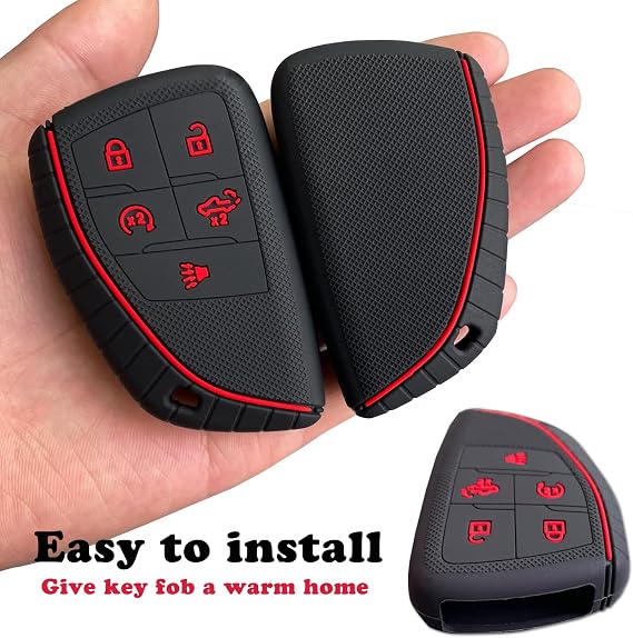 TANDRIVE Key Fob Cover for 2022-2025 2026 Chevy Silverado 1500 GMC Sierra 1500, 2024-2026 Silverado Sierra 2500HD 3500HD, Silicone, 2-Pack, Red Button, Black
