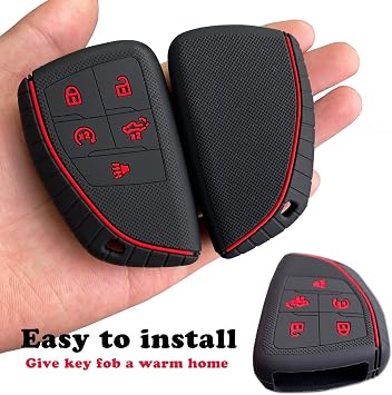 TANDRIVE Key Fob Cover for 2022-2025 2026 Chevy Silverado 1500 GMC Sierra 1500, 2024-2026 Silverado Sierra 2500HD 3500HD, Silicone, 2-Pack, Red Button, Black