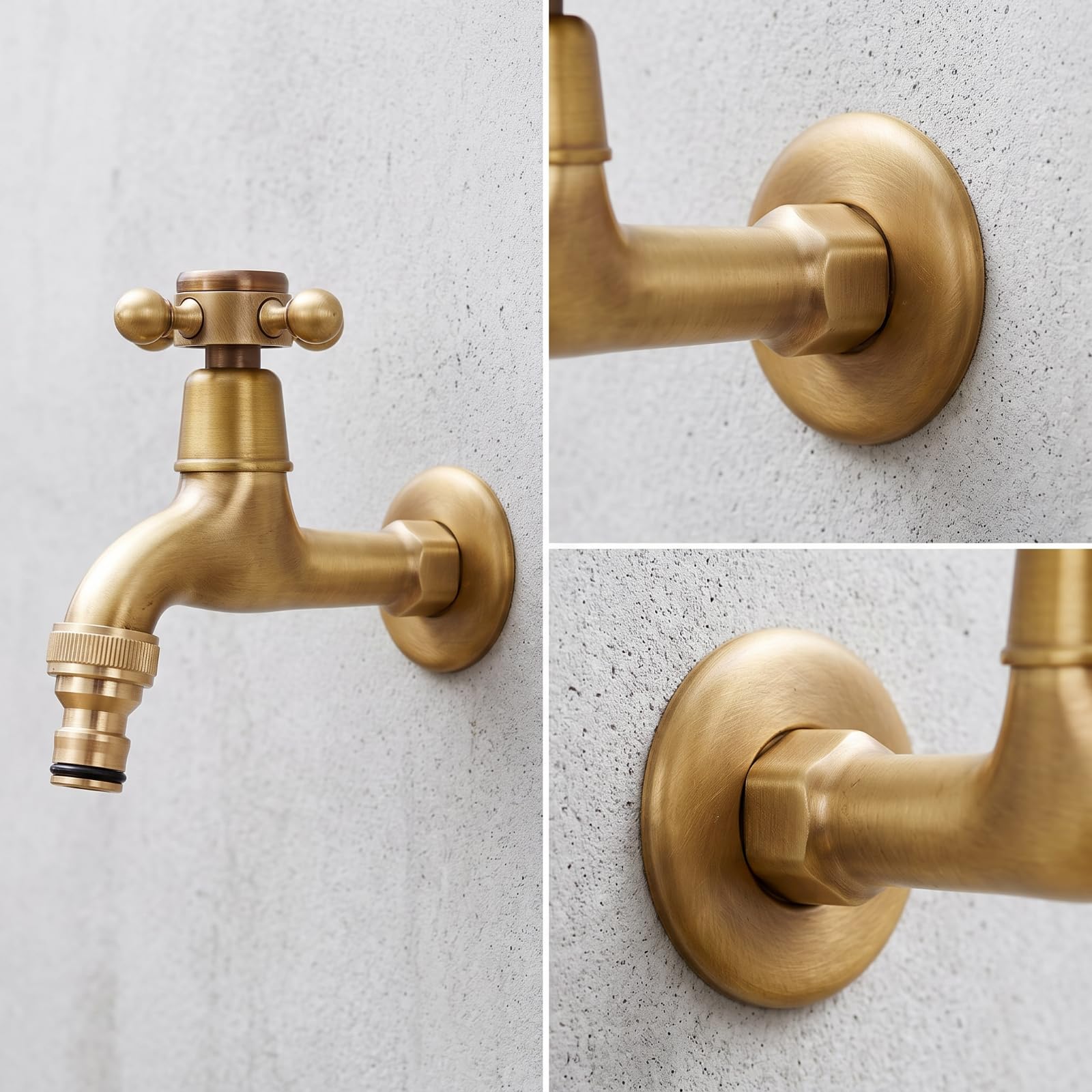 Robinet avec Rosace Finition Étanche, Modèle Court En Bronze Antique Compatible Avec Tuyau D Arrosage