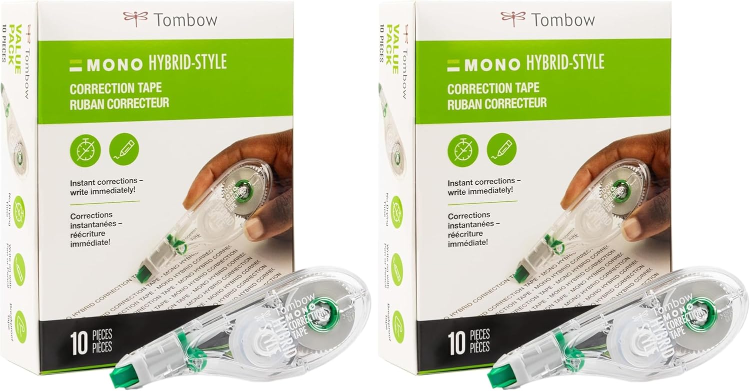 Tombow 68721 MONO Hybrid Correction Tape. Easy To Use Applicator for Instant Corrections,(Pack of 20)