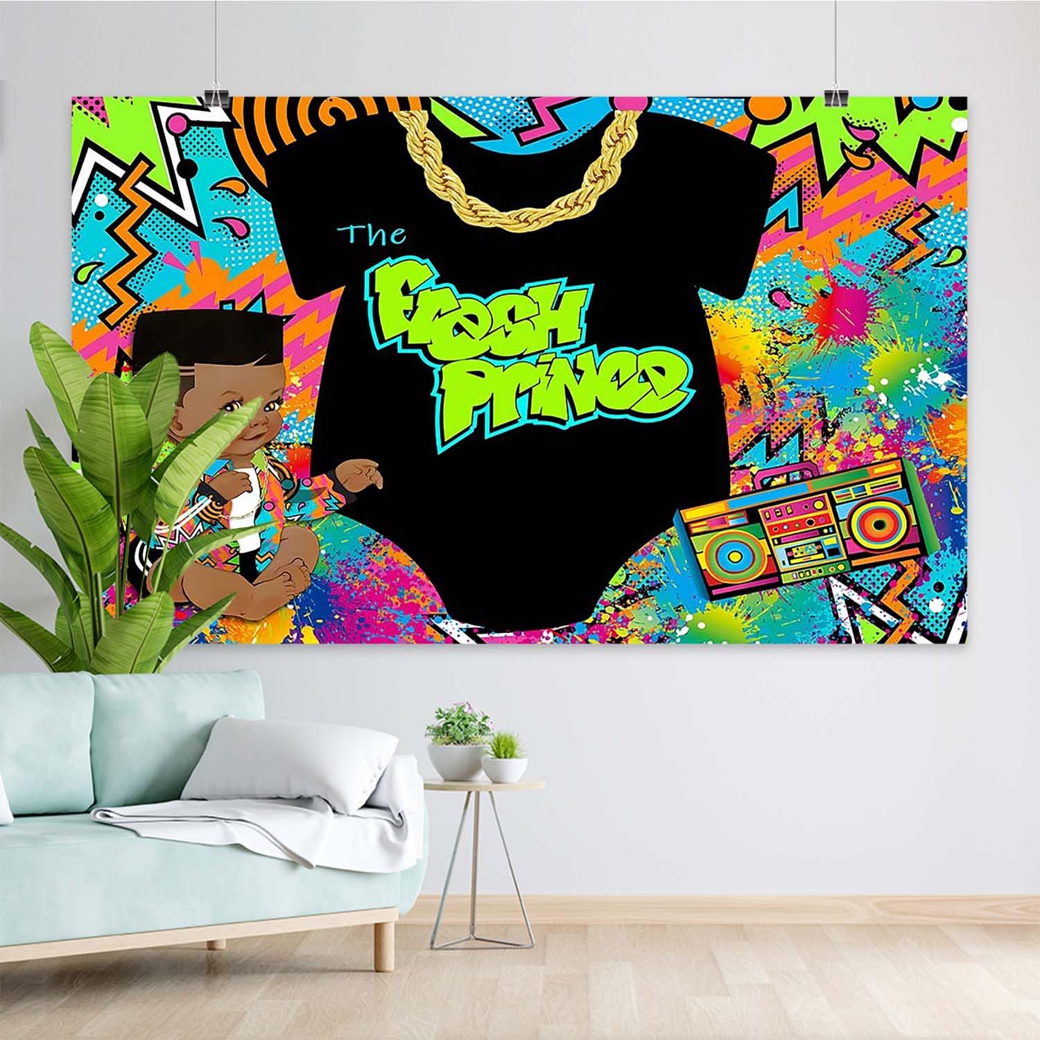 Joliaco Fotohintergrund „Fresh Prince“ – 2,1 X 1,5 M, Vinyl, 80er/90er Hip-Hop-Design – Für Babyparty & Fotoshootings