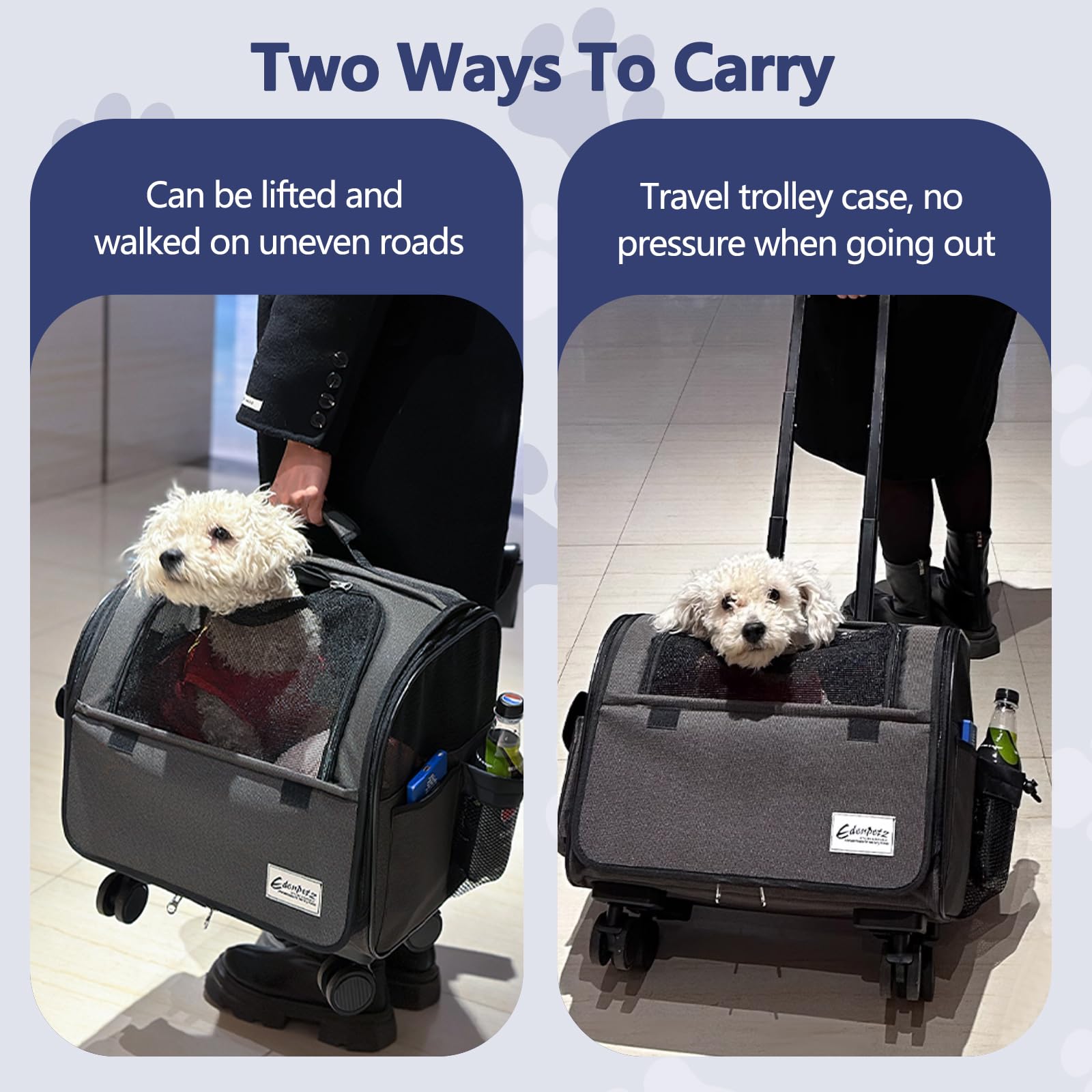 Galatée Sac De Transport pour Chien avec roulettes Amovibles, Sac De Transport Approuvé par Les Compagnies Aériennes, Sac Pliable pour Chat avec Filet Respirant, Poussette pour Animaux(Blanc)