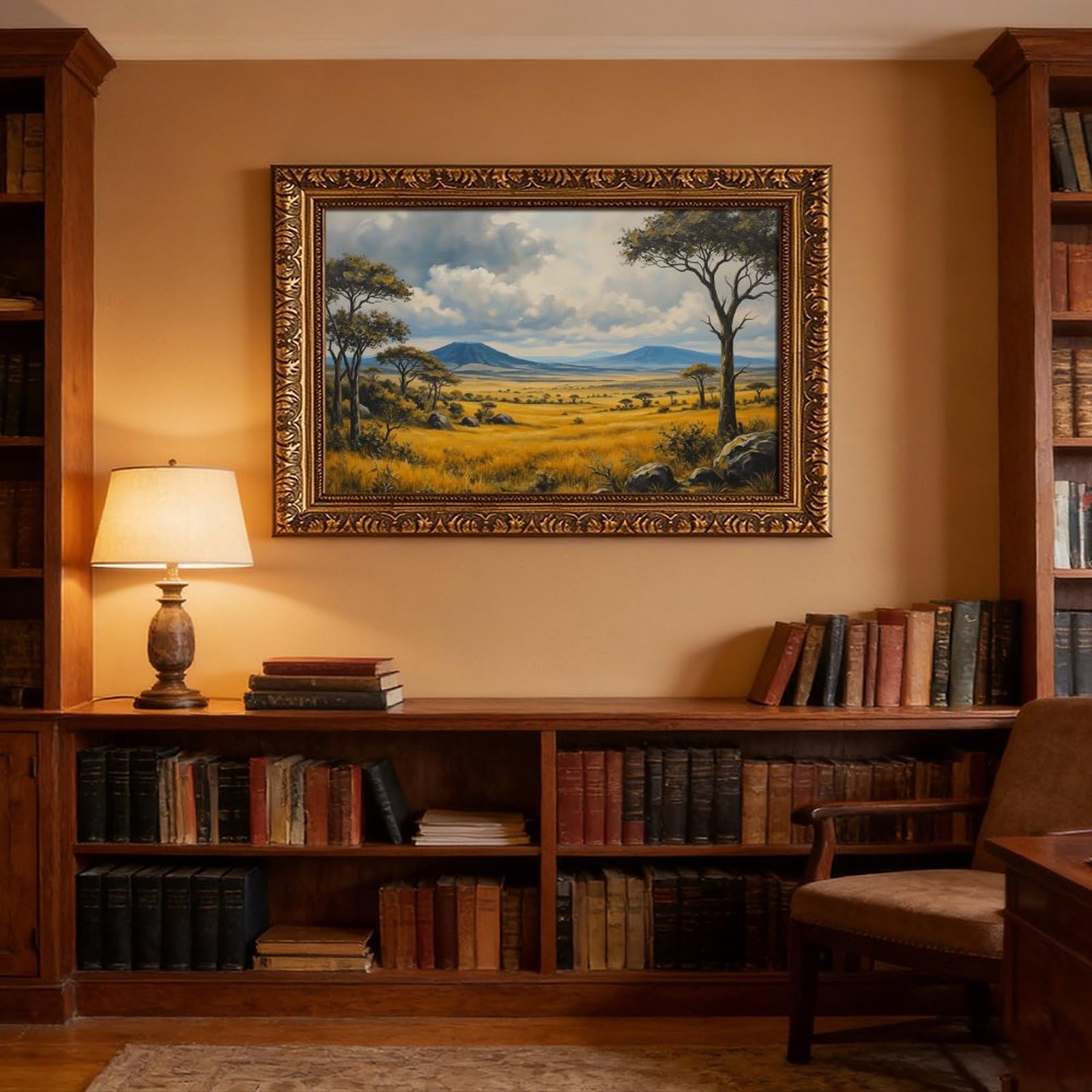 Mnyuein Póster de paisaje pastoral de la naturaleza, 7 lienzos, decoración de pared, pinturas para sala de estar, dormitorio, marco dorado retro, 12 pulgadas de largo x 18 pulgadas de ancho