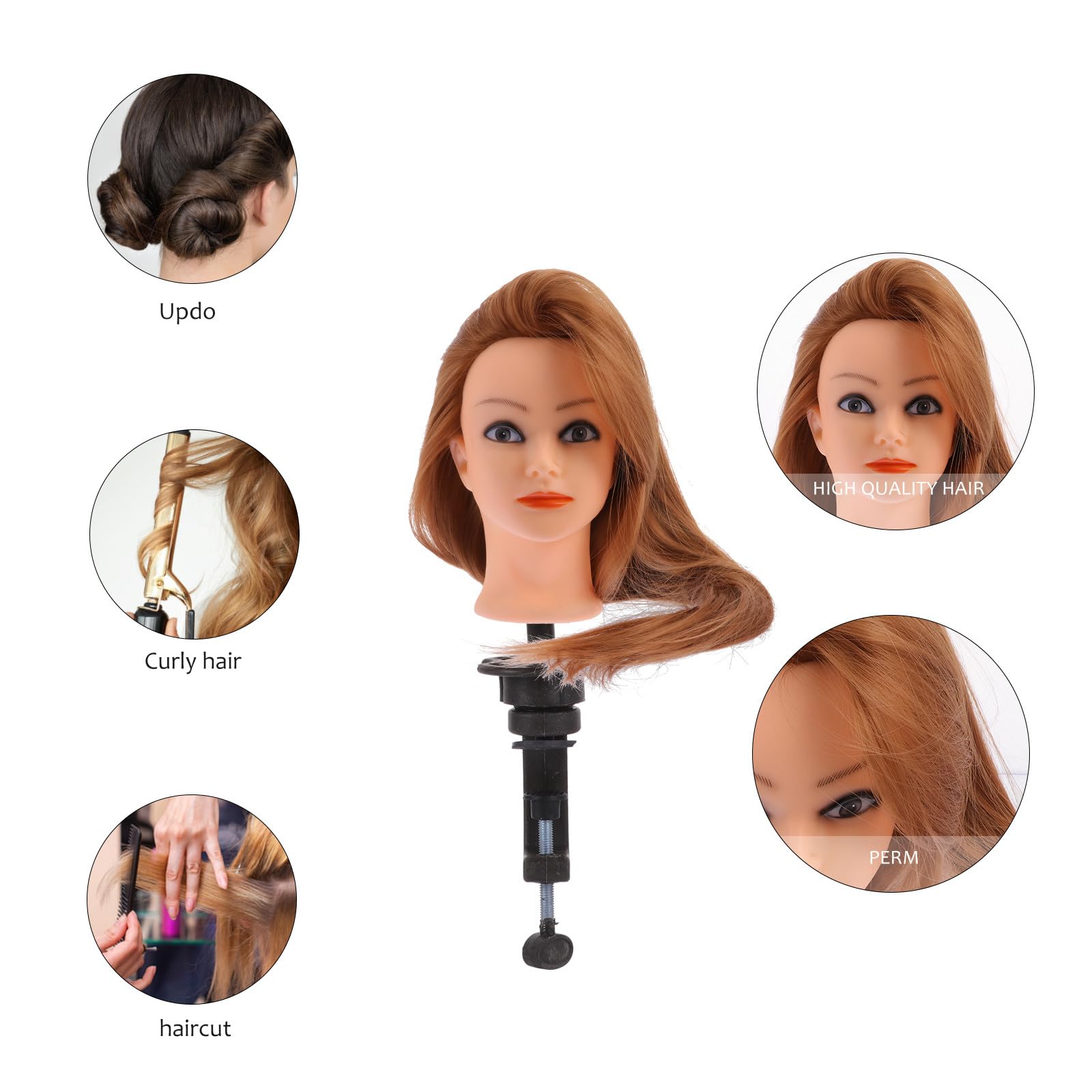 BESTonZON Mannequinkopf mit Echtem Haar und Ständer Haartrainingsmodell für Braids und Frisuren für Haarstyling und Abschlussfeier Saison