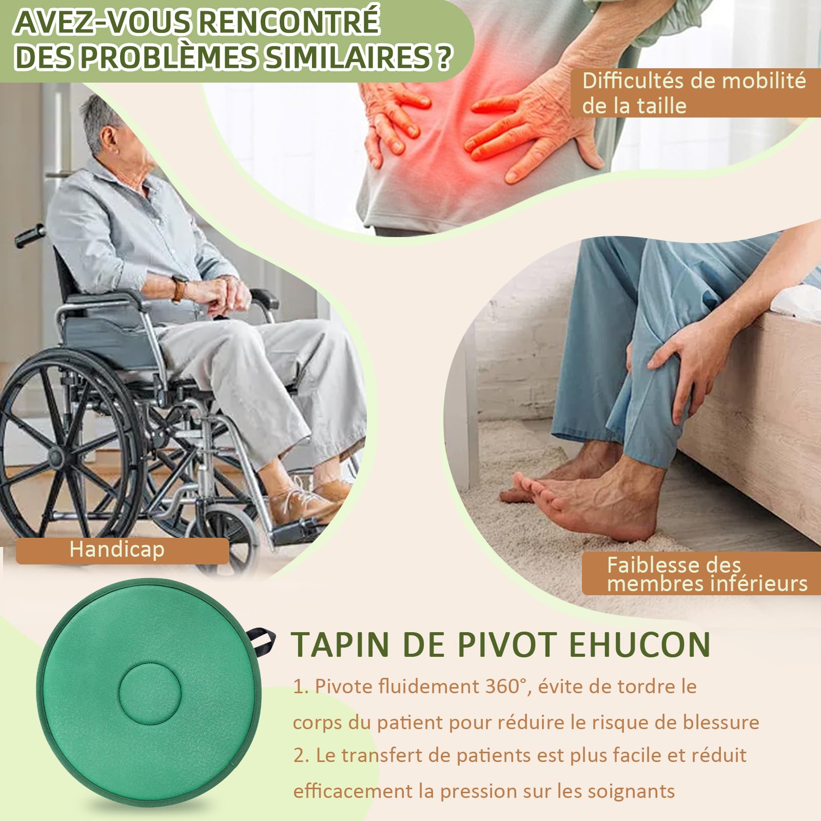 360 Grados Pivot Disco, Plataforma De Transferencia Para Personas Mayores, Discapacitados, Mujeres Embarazadas Para Transferencia De Cama O Silla De Ruedas (Verde)