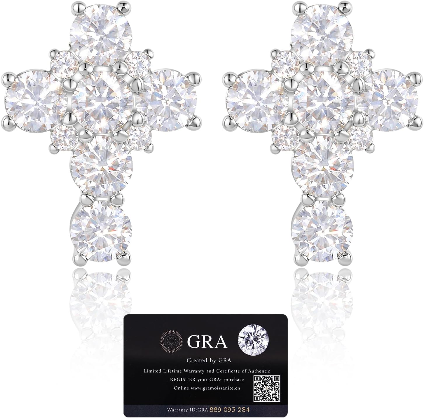 Moissanite Cross Earrings Sterling Silver Cross Stud Eearrings D Color VVSI Moissanite Stud Earrings Crucifix Jewelry Gift