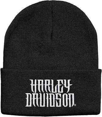 Harley-Davidson Mens Looted Embroidered Cuffed Acrylic Beanie Hat - Black