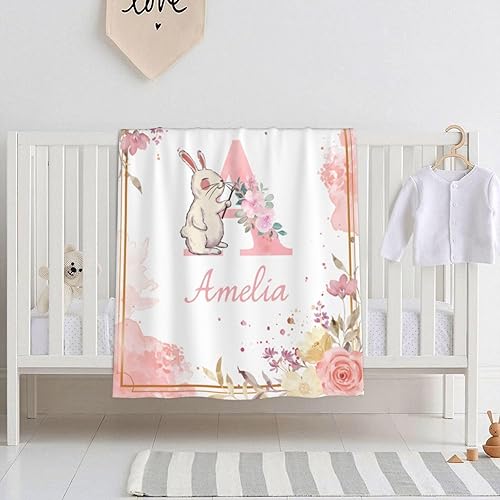 Miniatura 9 de Manta de bebé personalizada con nombre, manta de nombre personalizada para niños, mantas de franela suave en Pascua, regalos personalizados de bebé