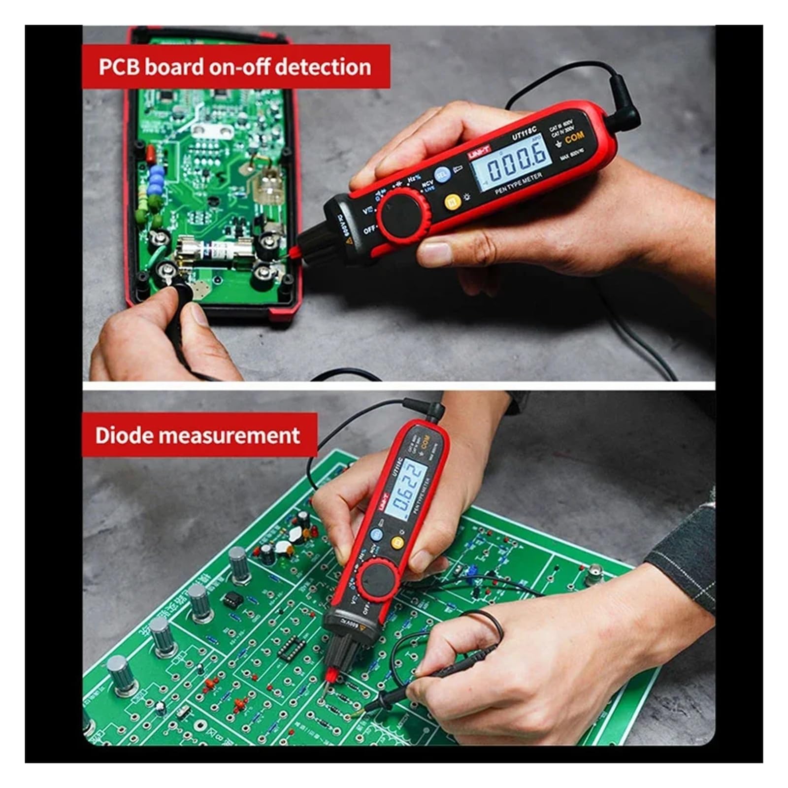Medidor digital tipo bolígrafo 600V CC CA Voltímetro Frecuencímetro RMS verdadero Prueba de capacitancia y resistencia UT118C