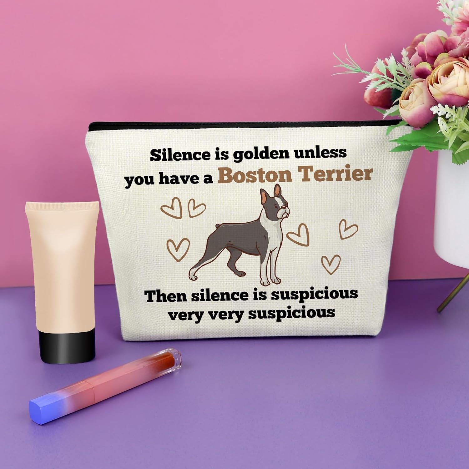 Sazuwu Boston Terrier Cosmetic Bag Boston Terrier Lover Gifts for Daughter Sister Best Friend Dog Lover Gift for Women Pet Owner Mom Cosmetic Bag Christmas Birthday Gift for Her Travel Pouch image 4