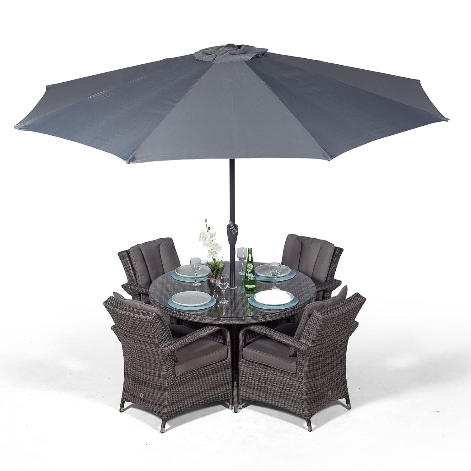 Arizona Luxury Rattan Dining Set | Round 4 Seater Grey Rattan Dining Set | Outdoor Poly Rattan Garden Table & Chairs Set | Patio Conservatory Wicker Garden Dining Furniture with... - Image 6