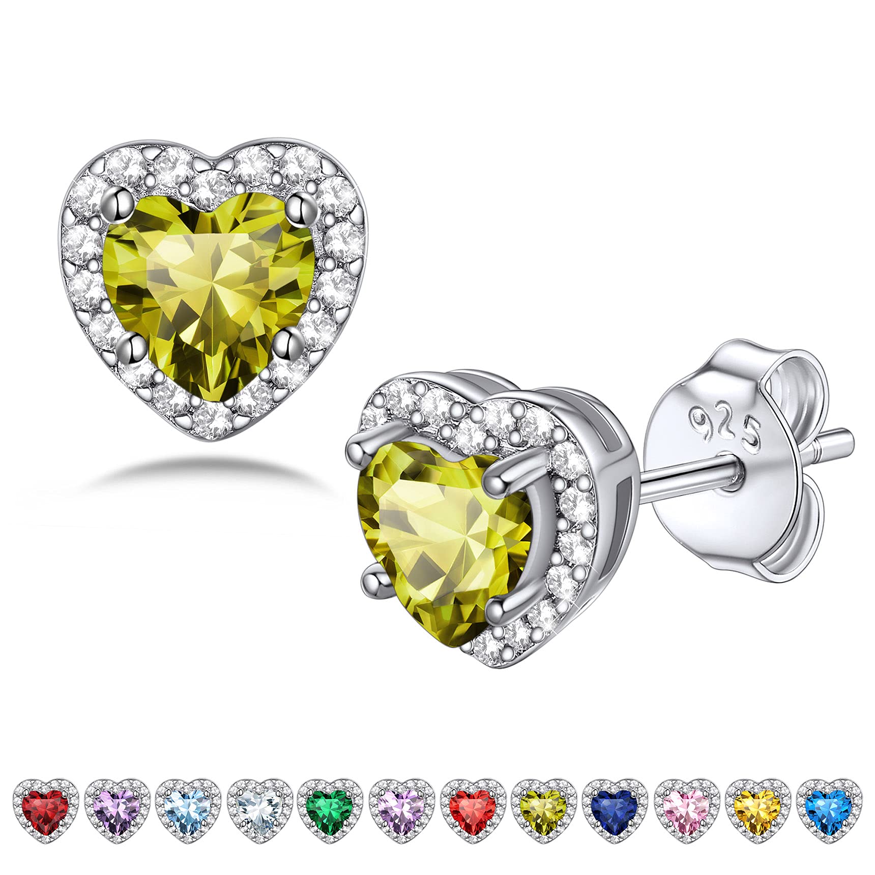 Bestyle Orecchini a Lobo Argento 925 Pietre Portafortuna Orecchini Forma Cuore Stud Orecchini Donna, Confezione Regalo