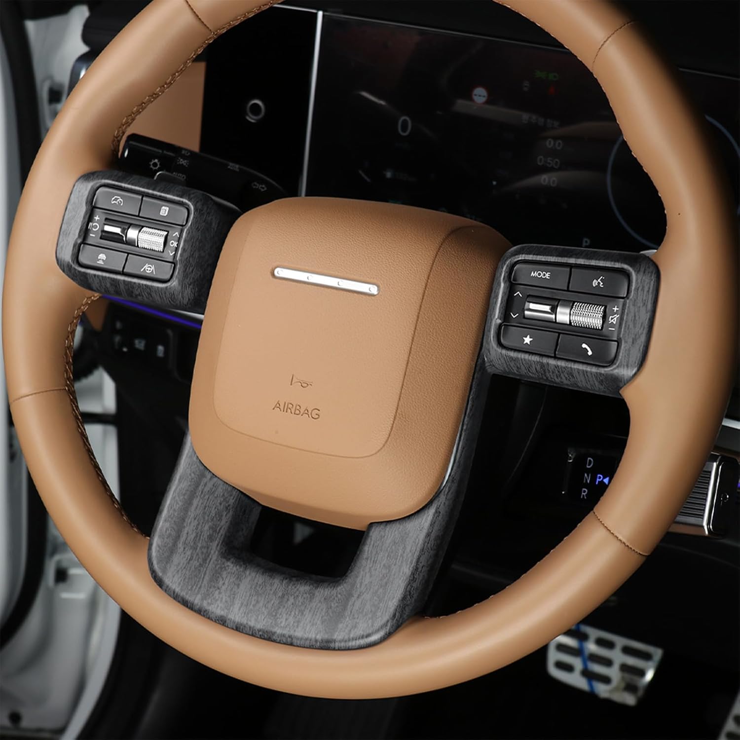 Premium Car Steering Wheel Handle Frame Cover, Compatible with Hyundai Santa FE 2024-2025 Accessories– Anti-Slip, Universal Fit, Easy Install & Luxury Upgrade Accessories (Wood Grain)