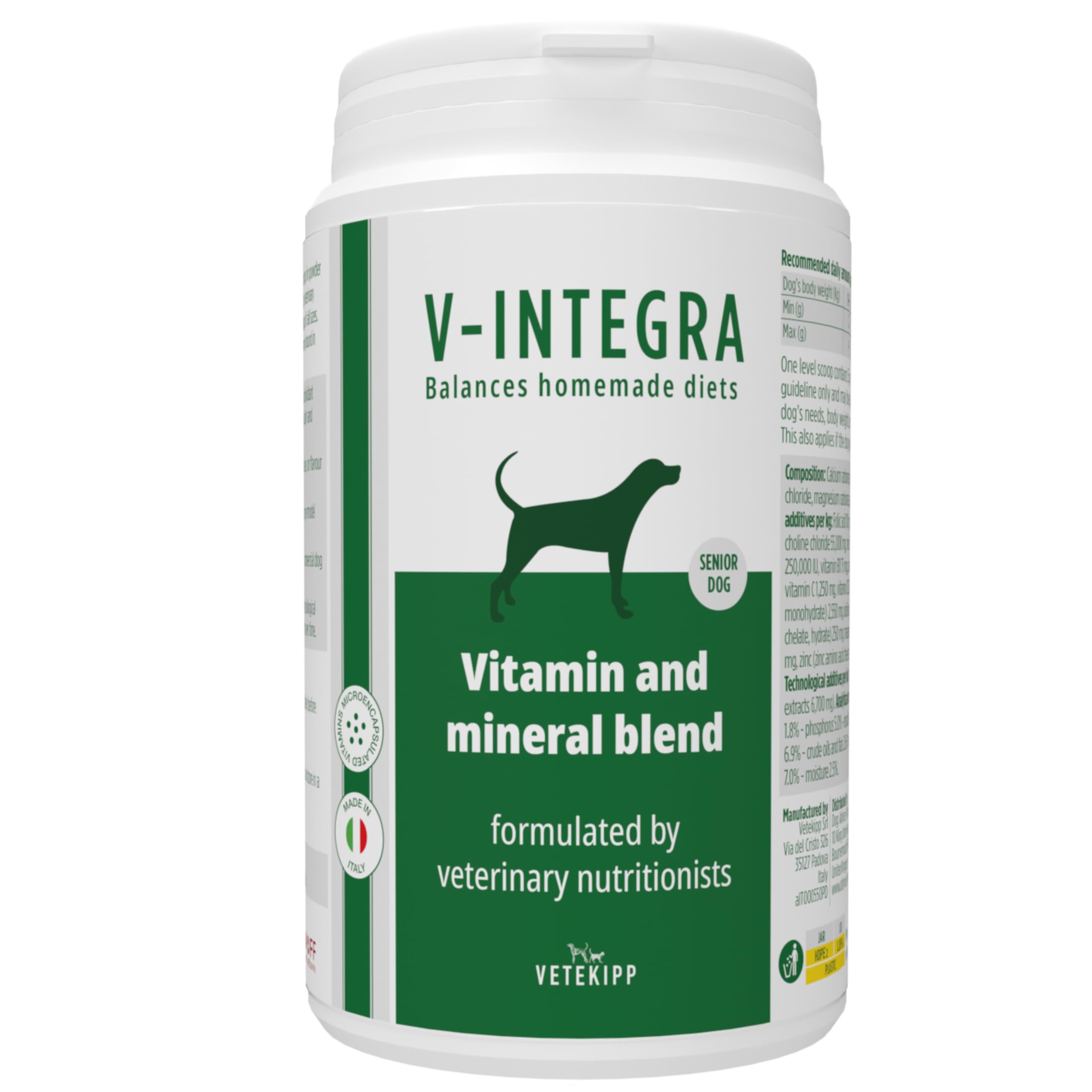 V-INTEGRA Senior Dog 200g, Complete Supplement Rich in Vitamins and Minerals for Homemade and BARF Diet, V Integra Dog Multivitamin, Supplements for Dogs Made in Italy โ image 1