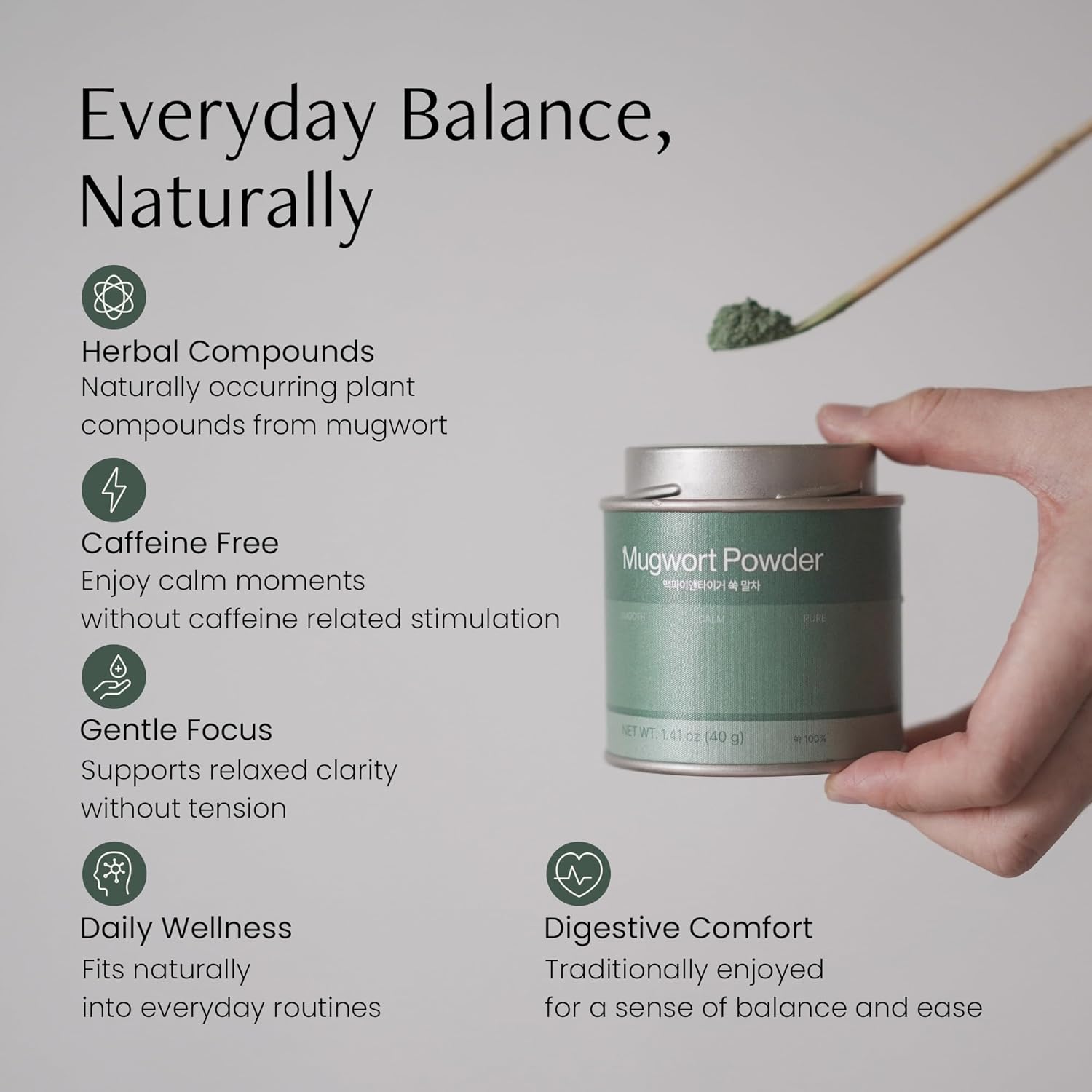 Magpie&Tiger Mugwort Powder Tea - Wild-Grown Korean Herbal Tea | Caffeine-Free, Earthy Flavor (40g)