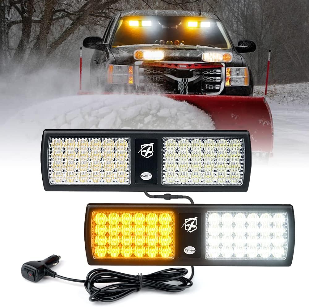 Xprite White/Amber 2-in-1 Visor Strobe Lights Interior Windshield Emergency Warning Lights for Police Firefighter Construction Vehicles Trucks