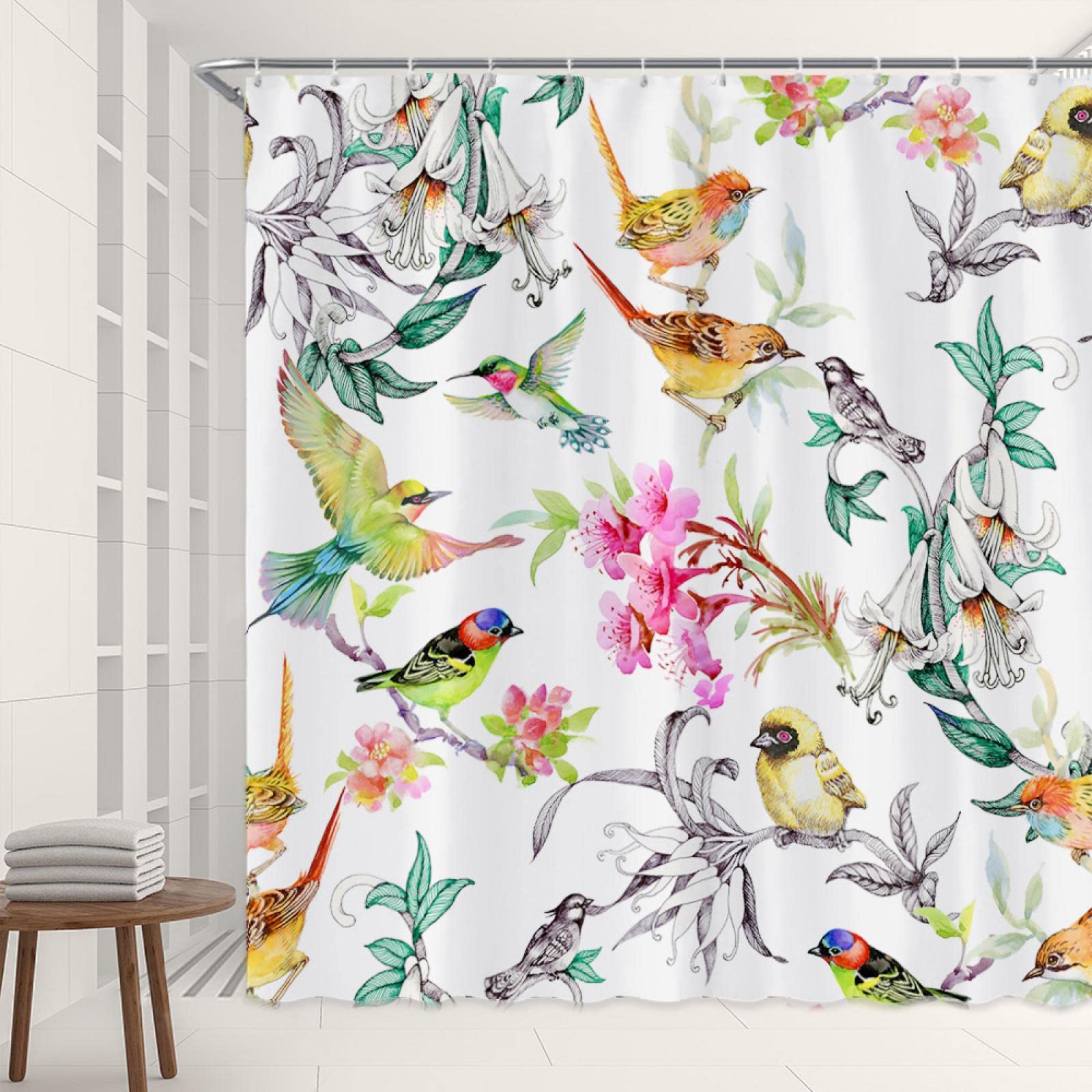 Rideau de douche tropical en tissu anti-moisissure de 120x200 cm avec œillets et crochets