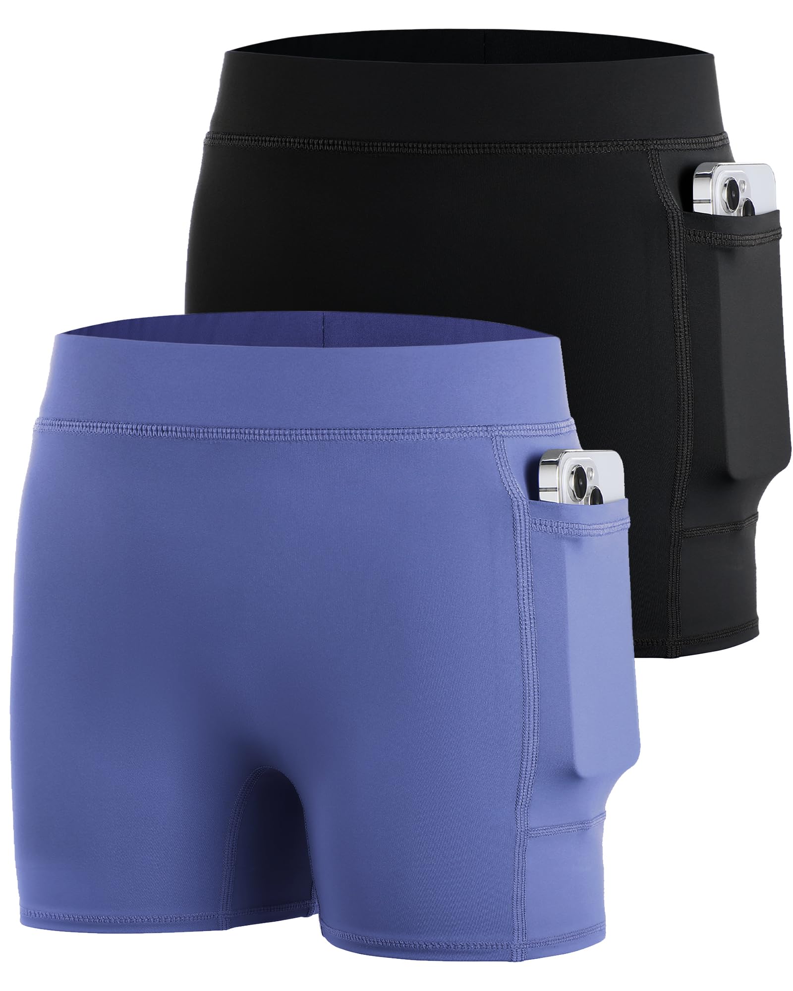 Roadbox Girls Volleyball Spandex Shorts, Youth Biker Shorts with Pockets Athletic Compression Short for Yoga Gymnastics Dance