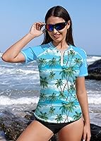 Vista 39 de BesserBay Women’s Rash Guard Shirt UPF 50+ Half Zip Short Sleeve Quick Dry Swim Shirt Swimsuit Tops