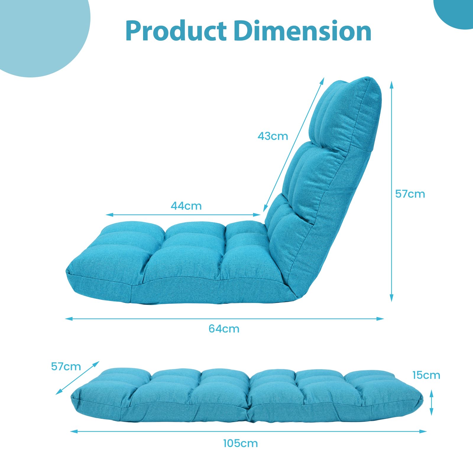 LIFEZEAL Silla de Suelo, sofá Perezoso Individual, Silla de Piso Plegable con 14 Compartimentos, sofá de Suelo con Respaldo Ajustable, Silla de meditación y sillón de Lectura, vellón Coral (Azul)