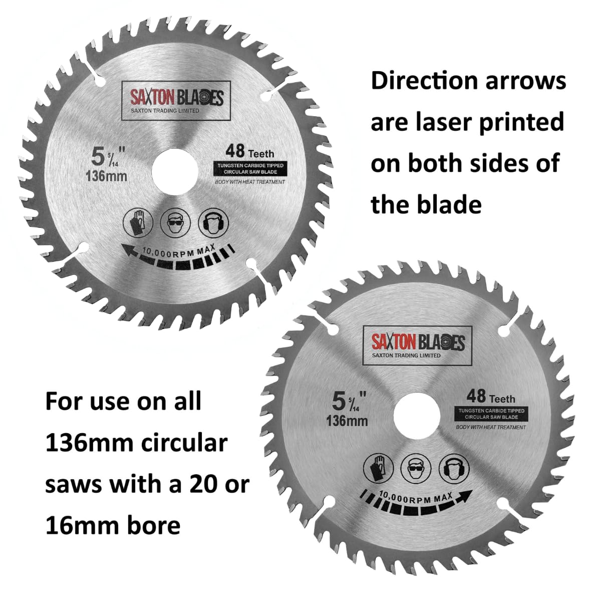 Saxton TCT - Lama per sega circolare per legno, 136 mm x 20 mm (anello da 16 mm) x 48 denti, compatibile con Bosch Makita ecc