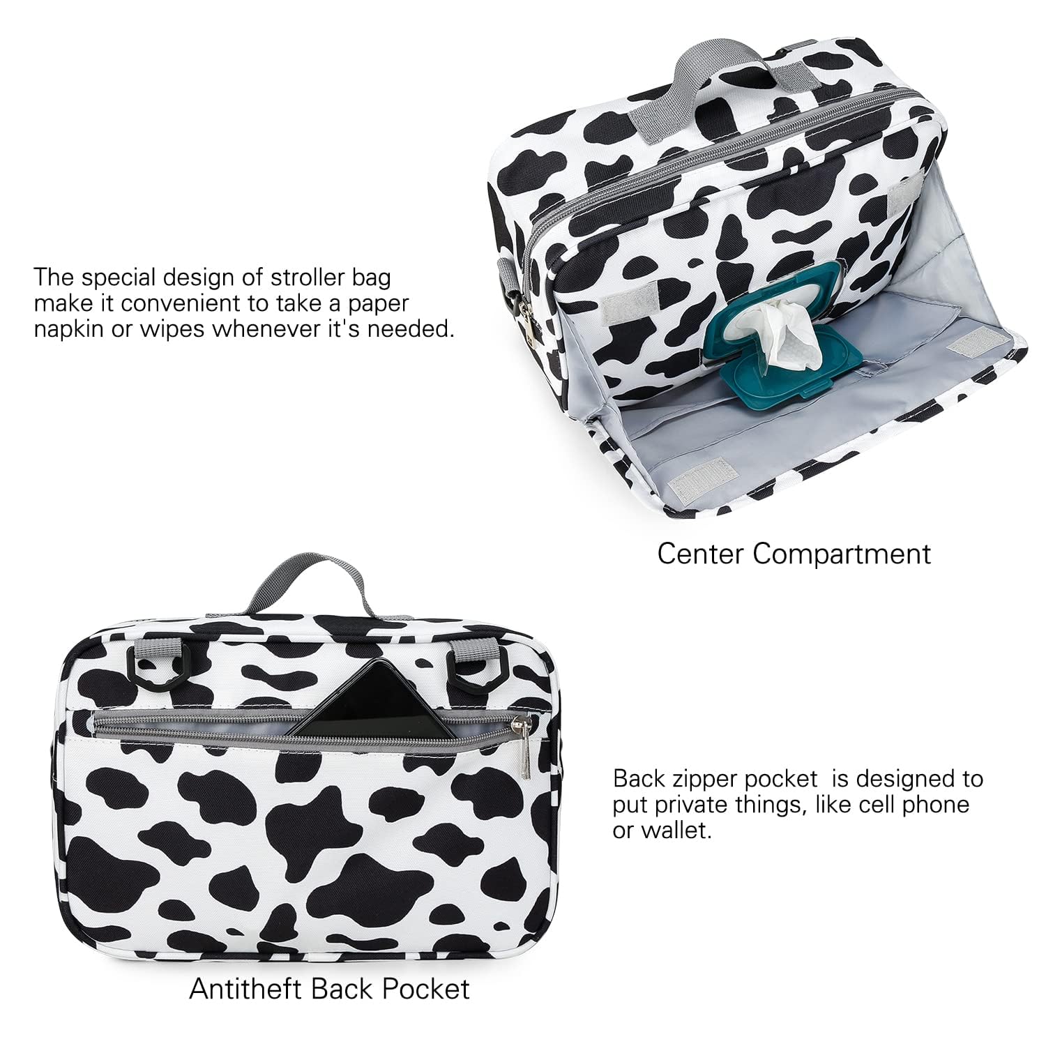 MEYTEILAY Baby Nappy Bag Small Portables Stroller Storage Bag Waterproof Hanging Diaper Bag for Baby Going Out(Cow Spot) - Image 3