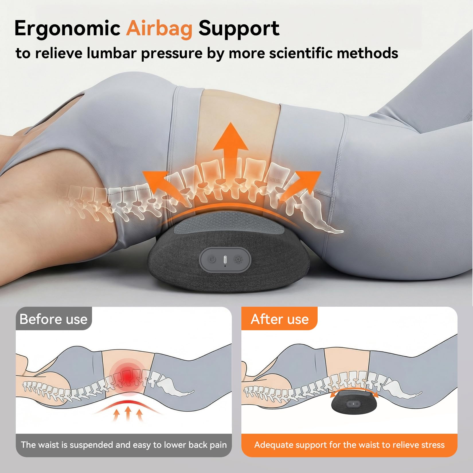 Yunari 3 in 1 Electric Lumbar Massager Support Pillow with Heat, 2026 Latest Patented Adjustable Height Back Massager Pillow for Sleep and Office Chair, Back Support Pillow for Lower Back Pain Relief — view 3