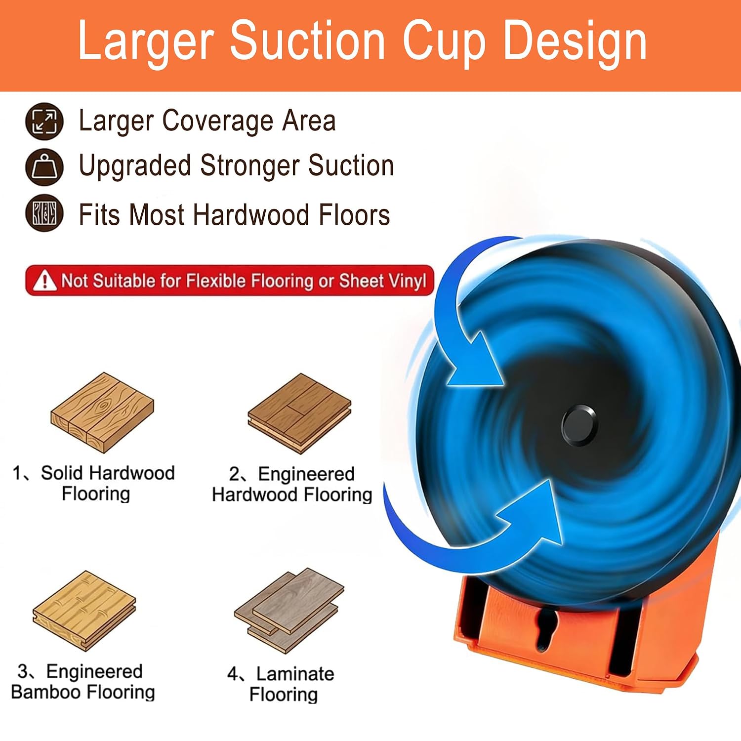 Floor Gap Fixer Tool Kit, Heavy Duty Laminate Floor Gap Repair Tool with Suction Cup & Reusable Sticky Pads, Plank Grabber for Vinyl Plank, Laminate, Hardwood & Floating Floors (Orange)