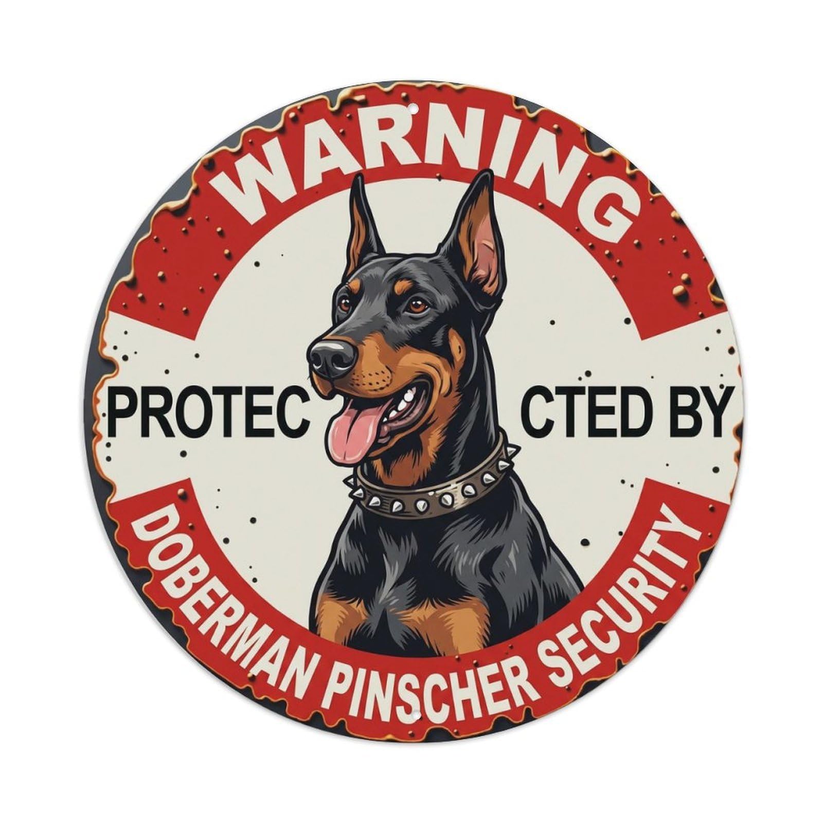Metal Tin Sign Warning Protected By Doberman Pinscher Dog Security Vintage
