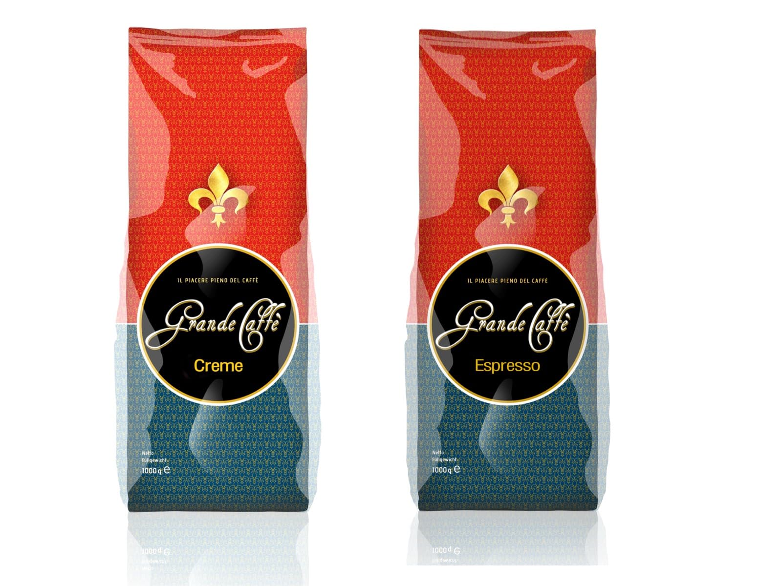 Grande Caffè Premium Kaffee Set, 1kg Espresso + 1kg Crema Kaffeebohnen, Arabica-Robusta Mischung