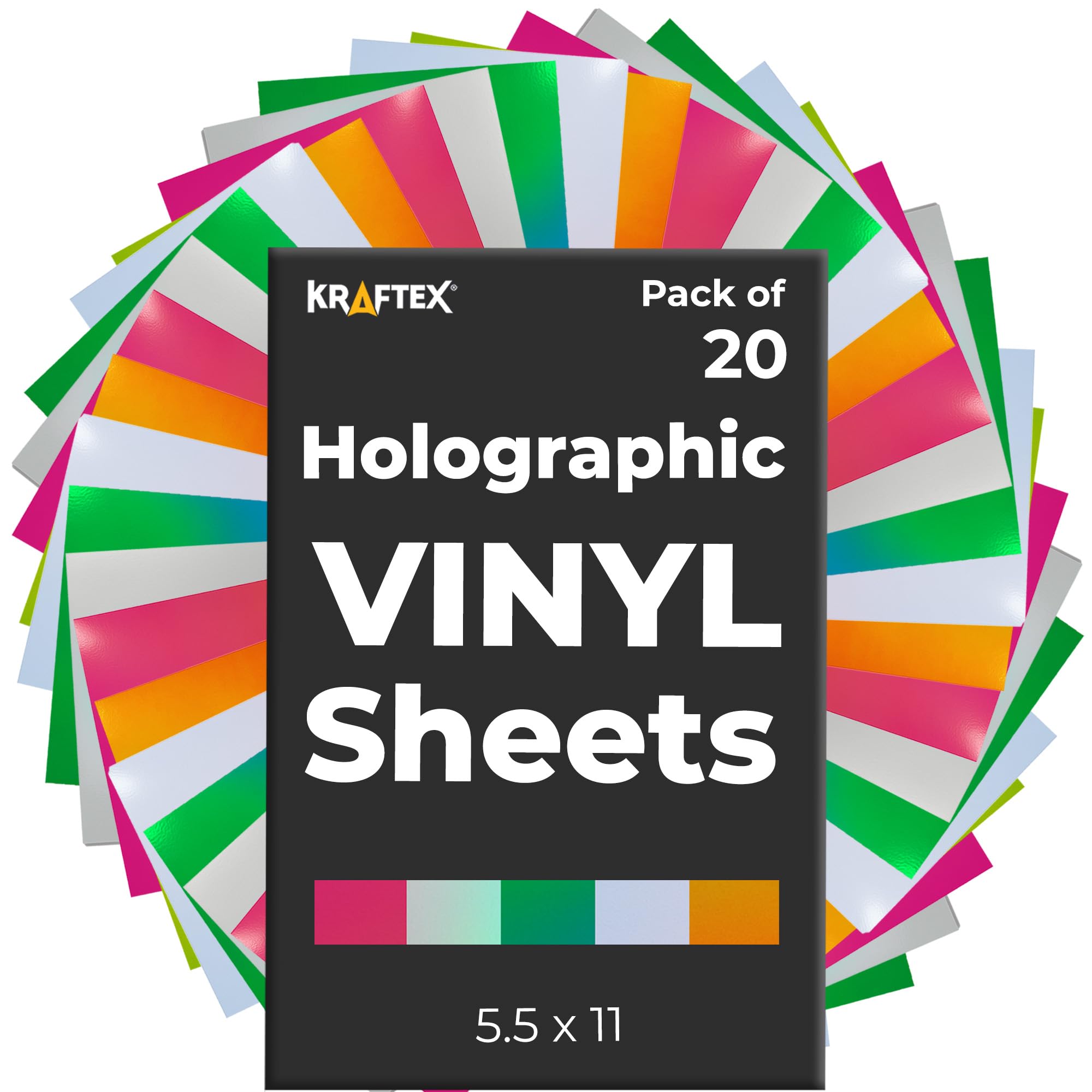 Holographic Vinyl Permanent Compatible with Cricut Joy [20 Pack, 5.5 x 12 inch] Metallic Opal Vinyl Sheets [Opal, Rainbow/Silver, Pink, Blue/Green, Gold/Red] Strong Foil Adhesive Backed